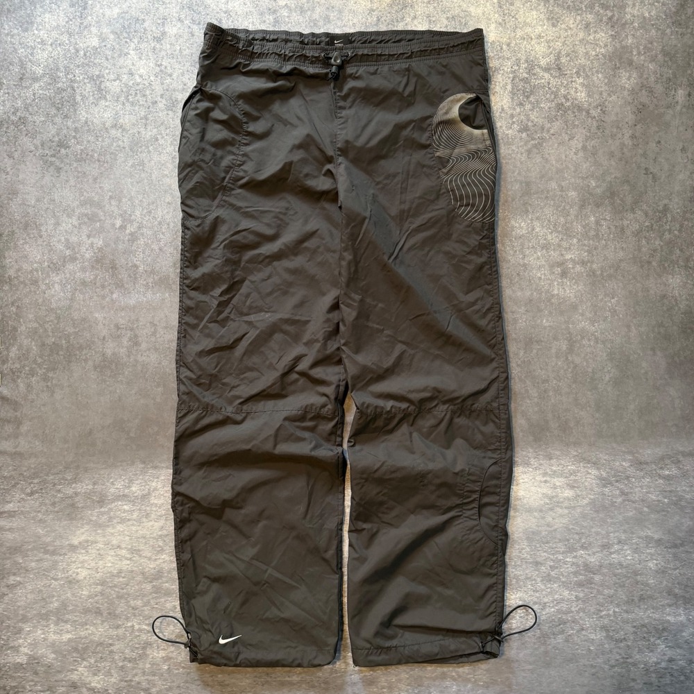 Vtg Nike Windbreaker Track Pants Mens S Black Big Swoosh Wave Graphic Lined Y2K